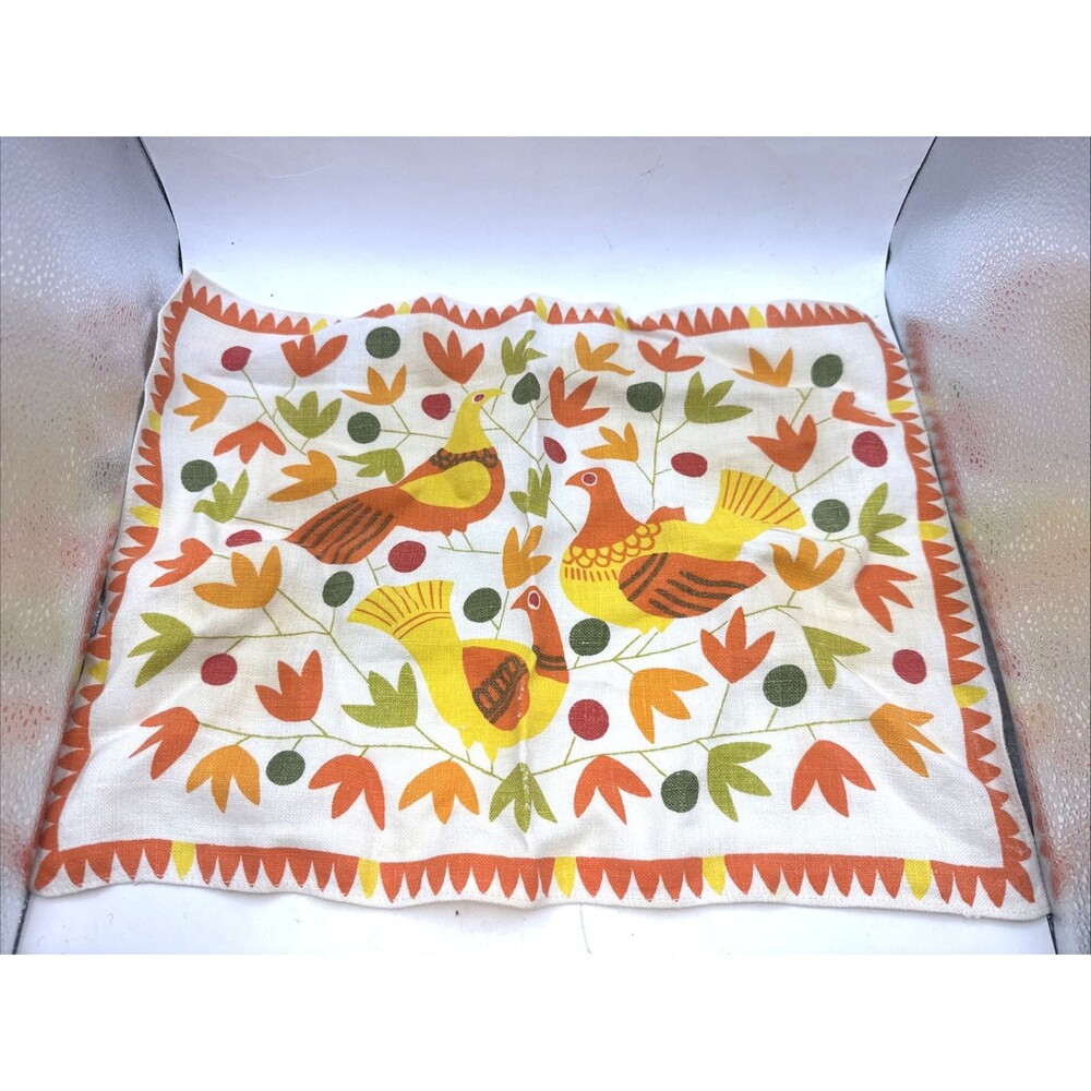 Lot Of 4 VTG Swedish Cloth Linen Napkin Tea Towel Folk Art Birds
